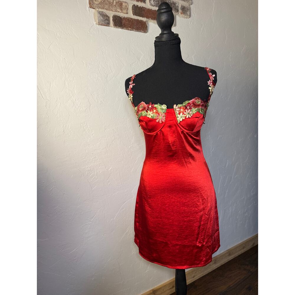 Princess Polly Red Embroidered Kenzie Mini Dress Womens NO SIZE/CARE TAGS